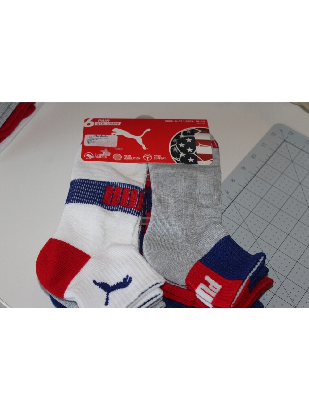 Puma Crew Socks 6‑Pack (Cushioned, Arch Support, Mesh Ventilation)